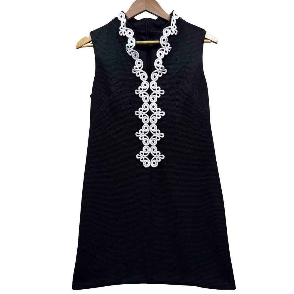 JESSICA HOWARD Womens Petite Size 10P Lace Trim V-Neck Lined Shift Dress Black